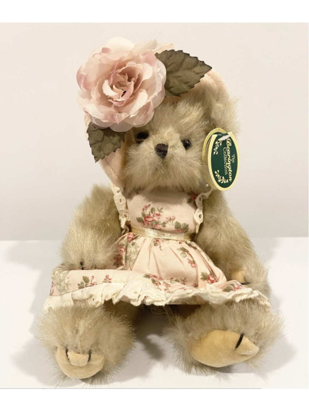 Bearington Collection Augusta Teddy Bear Style 1560 Floral Dress Bonnet Tagged